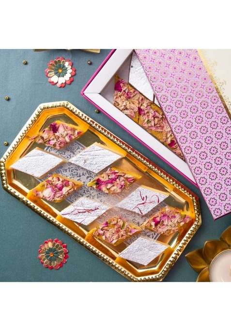 THE GREEN FUELS Assorted Indian Katli Sweet Box, Rose, Kaju & Kesar Flavours, 500g