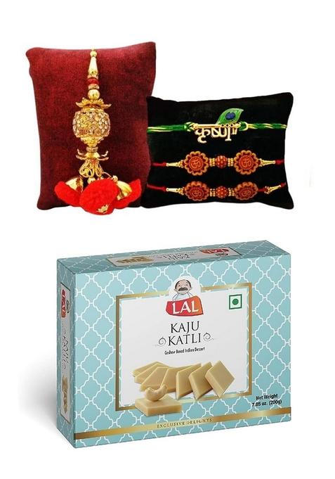 CraftVatika Rakhi for Brother and Bhabhi Kids with Gift Combo Set Sweets | of 4 Kajukatali Hamper