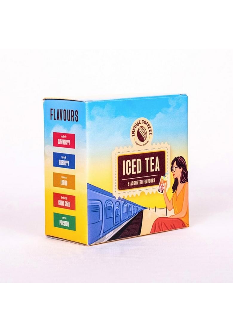 Impulse Coffees Assorted Instant Iced Tea Box | 10 Premix Sachets 5 Flavours Tasty Everyday Ideal Drink Mix Refreshing For Home & Travel 20 GM Each Sachet x