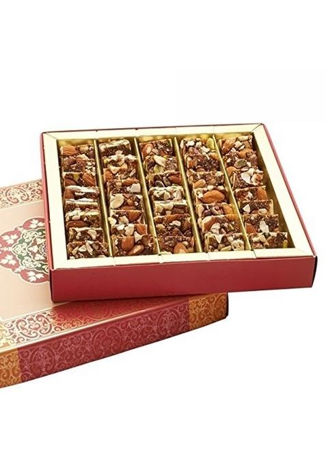 GHASITARAM'S Diwali Special Sugarfree Dryfruit Nut Khut Sweets Gift Box with Diya & Free Silver Plated Coin, 400 gm