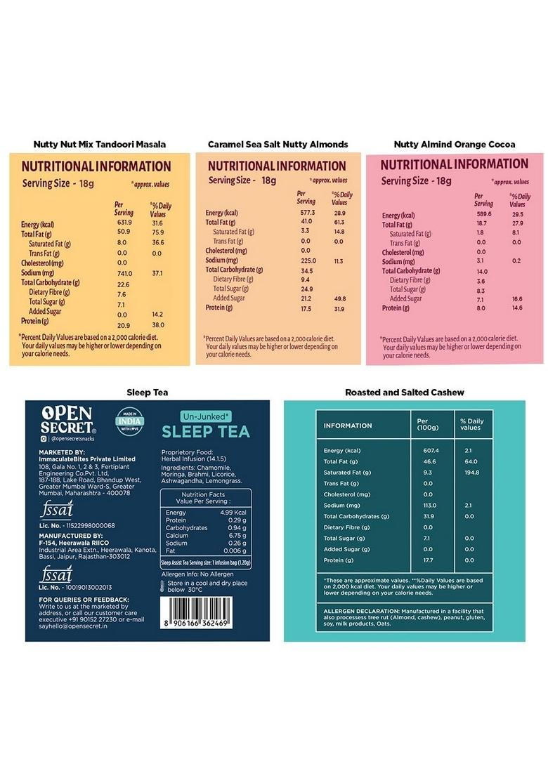 Open Secret Premium Gift Hamper |Combo of 5| Herbal Tea, Salted Cashews, Tandoori Mix Nuts, Caramel Sea Salt & Orange Cocoa Almonds | Dry Fruit Box, Chocolate Gifts, Fruits, Healthy Hamper, Gifts for colleagues, Employee Gifting