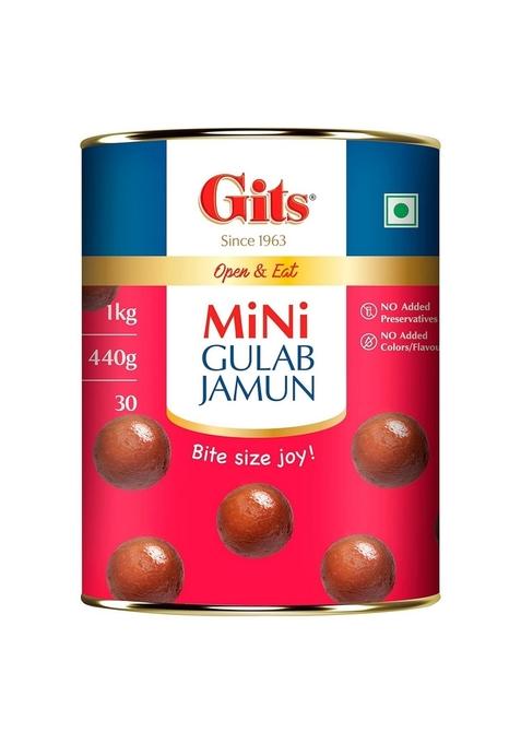Gits Open & Eat Mini Gulab Jamun, 30 Pieces Per Can, Mouth-Watering Indian Mithai, 1Kg