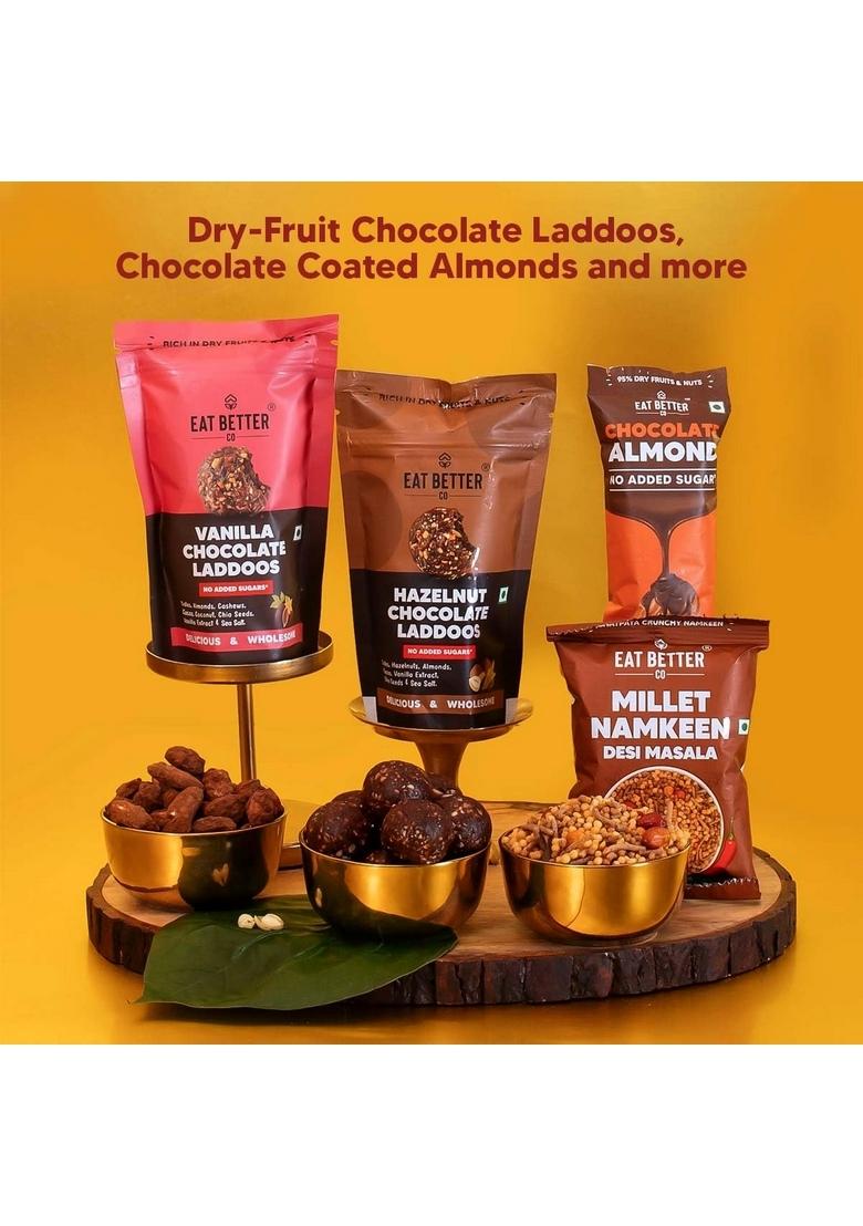 EAT BETTER CO Roshni Diwali Gift Hamper 9-Item Jumbo Lantern Box with Dry-Fruit Laddoos, Millet Namkeen, Chocolate-Coated Nuts, Urli Candle & Mukhwas | Premium for Family, Friends Corporate
