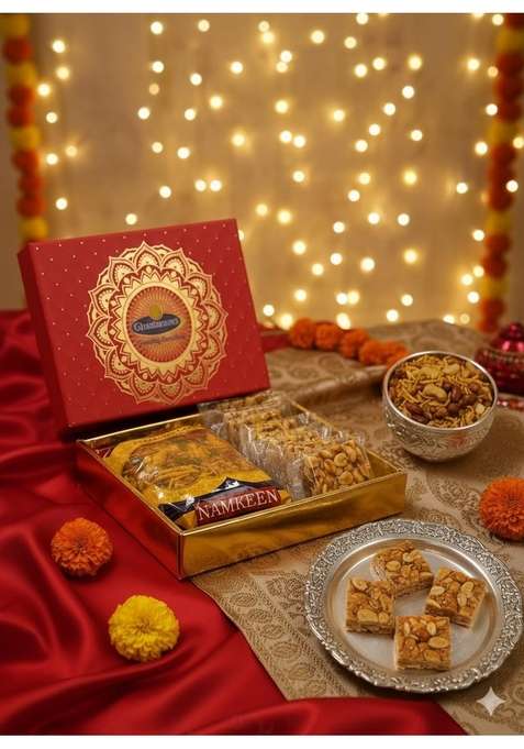 Ghasitaram's Diwali Gift Hamper with Chikki, Namkeen 350g, Traditional Indian Sweet