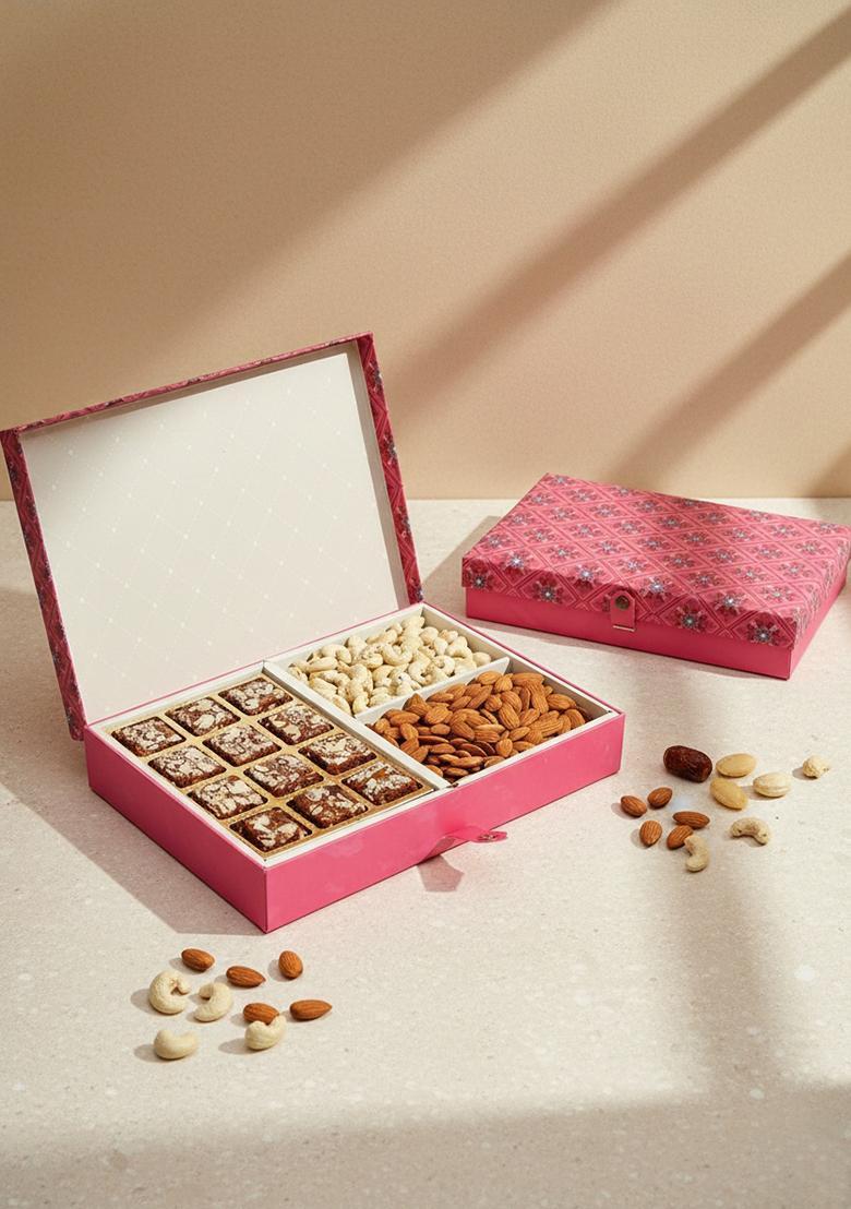 Ghasitaram Gifts Express Delivery Red 4 Part of Sugarfree Bites Bits, Almonds and Cashews|Dry Fruit Combo Pack Offer|Dry Gift Pack|Dry Box|Diwali Dry Box|Mix Nut|