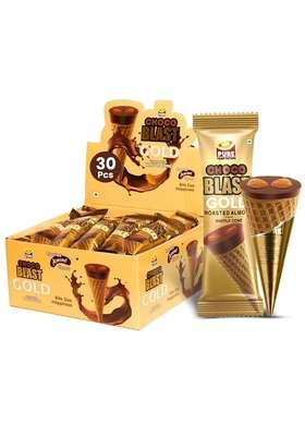Pure Temptation Chocoblast Chocolate-Filled Waffle Cones [30 Pieces Chocolate Box] Snacks for Kids & Adults- Non-Meltable Gift Pack- Individually Wrapped Cone Bites- Roasted Almond