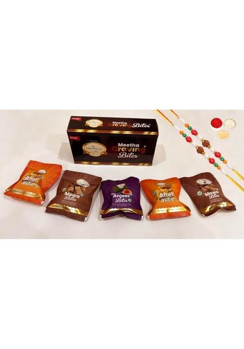 Ghasitaram Gifts Rakhi Gifts/Rakhi Sweets - Meetha Craving Bites Box with 2 Rakhis