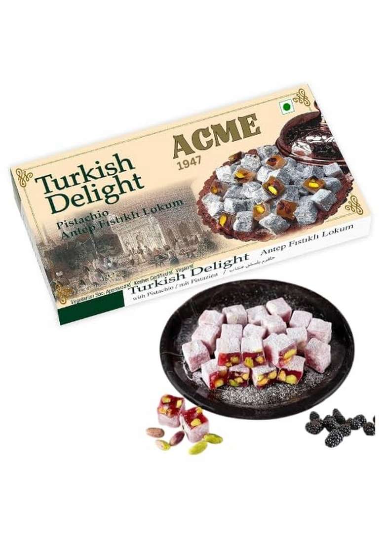Acme Products Turkish Delight Pasha (Blackberry Flavored Pistachio) LOKHUM - ESTD 1947 | Premium Sweets Perfect for Gifting and Snacking Made With Fresh Ingredients 250Gms Gift Pack - Indya