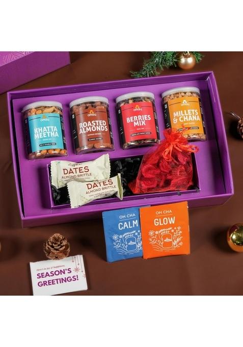 Omay Foods 10 Pcs Sparkling Delights Gift Hamper | Healthy Snacks, Dry Fruits, Nuts Corporate New Years Gifts for Clients, Employees Wedding Return Favor, Personal Gourmet Snack Box Premium Pack