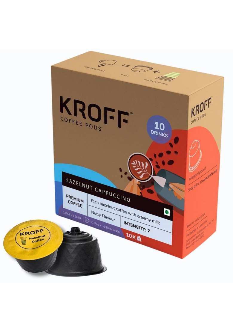 KROFF Hazelnut Cappuccino Coffee Pods | Rich with Creamy milk 10 Per Box Dolce Gusto Compatible - Indya