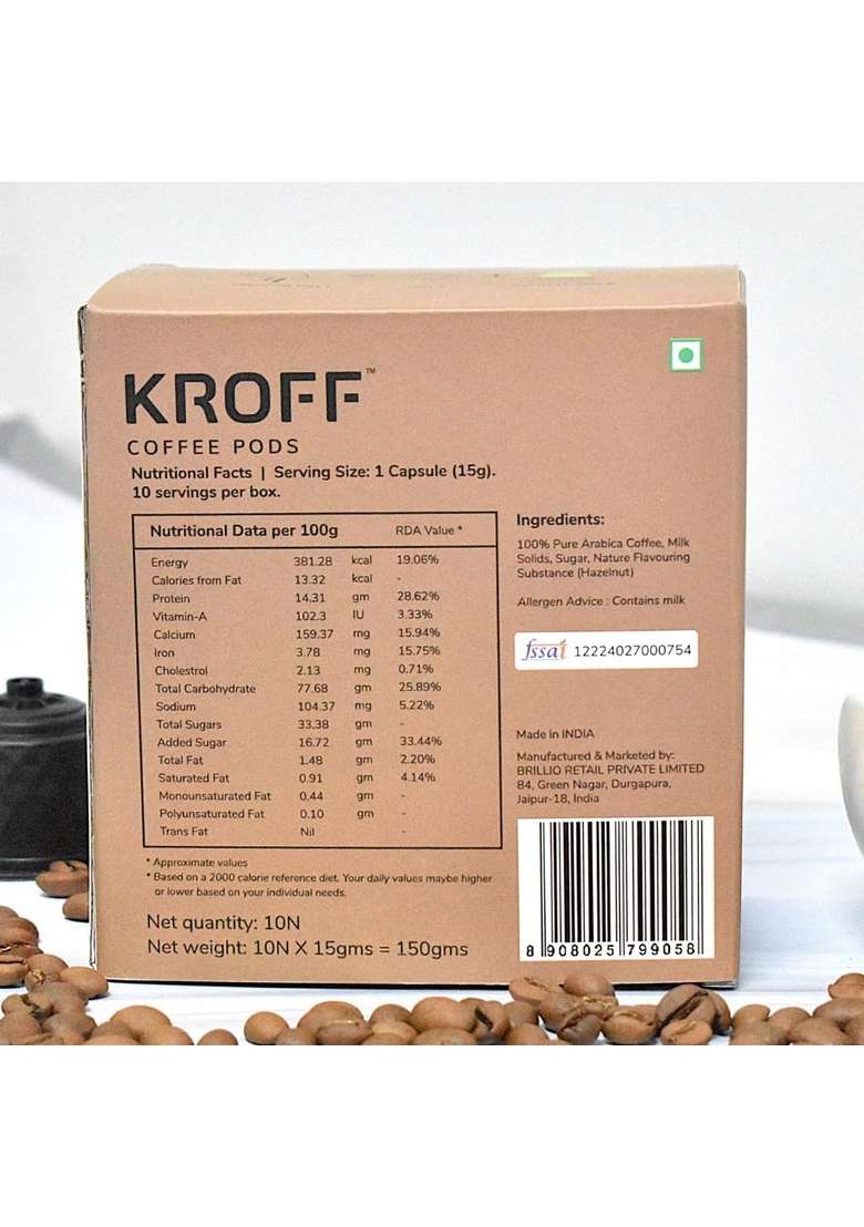 KROFF Hazelnut Cappuccino Coffee Pods | Rich with Creamy milk 10 Per Box Dolce Gusto Compatible - Indya
