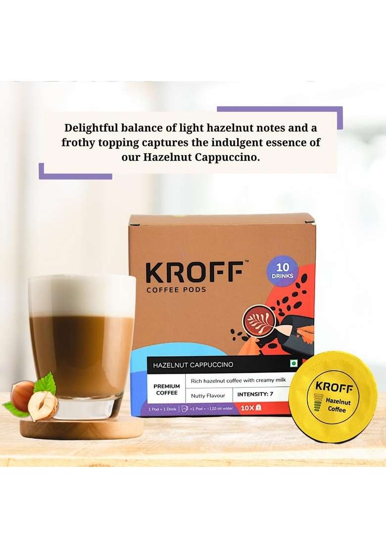 KROFF Hazelnut Cappuccino Coffee Pods | Rich with Creamy milk 10 Per Box Dolce Gusto Compatible - Indya