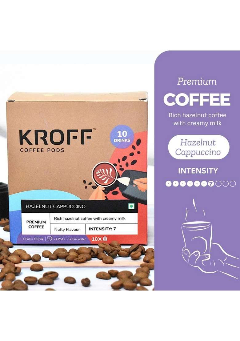 KROFF Hazelnut Cappuccino Coffee Pods | Rich with Creamy milk 10 Per Box Dolce Gusto Compatible - Indya