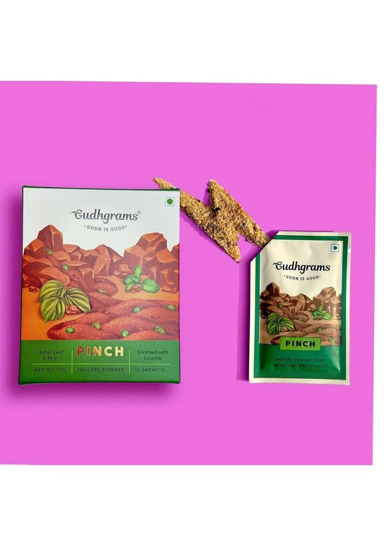 Gudhgrams Gudhgrams-Jaggery (Gudh) Mukhwas | Betel Leaf (Paan), Mint Box of 15 Sachets After Meal Sweet Sugar-Free Digestive Mouth Freshener 100% Natural mint, Supari-Free, NO ADDED FLAVOUR/PRESERVATIVE