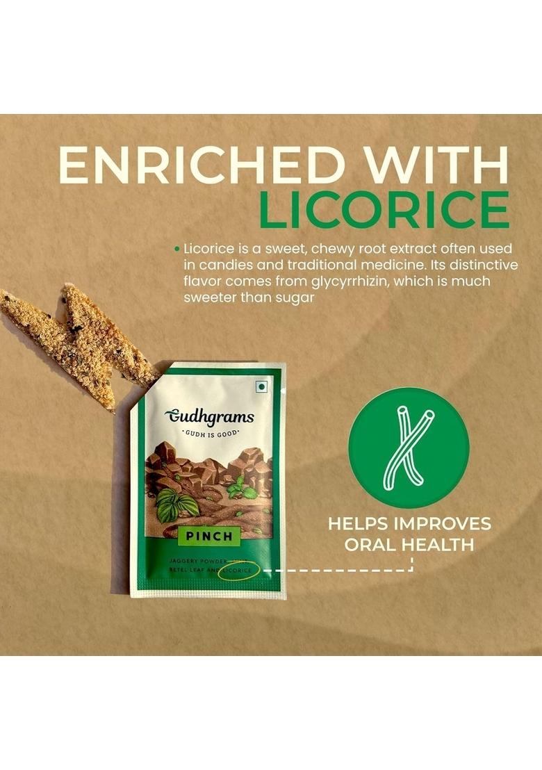 Gudhgrams Gudhgrams-Jaggery (Gudh) Mukhwas | Betel Leaf (Paan), Mint Box of 15 Sachets After Meal Sweet Sugar-Free Digestive Mouth Freshener 100% Natural mint, Supari-Free, NO ADDED FLAVOUR/PRESERVATIVE