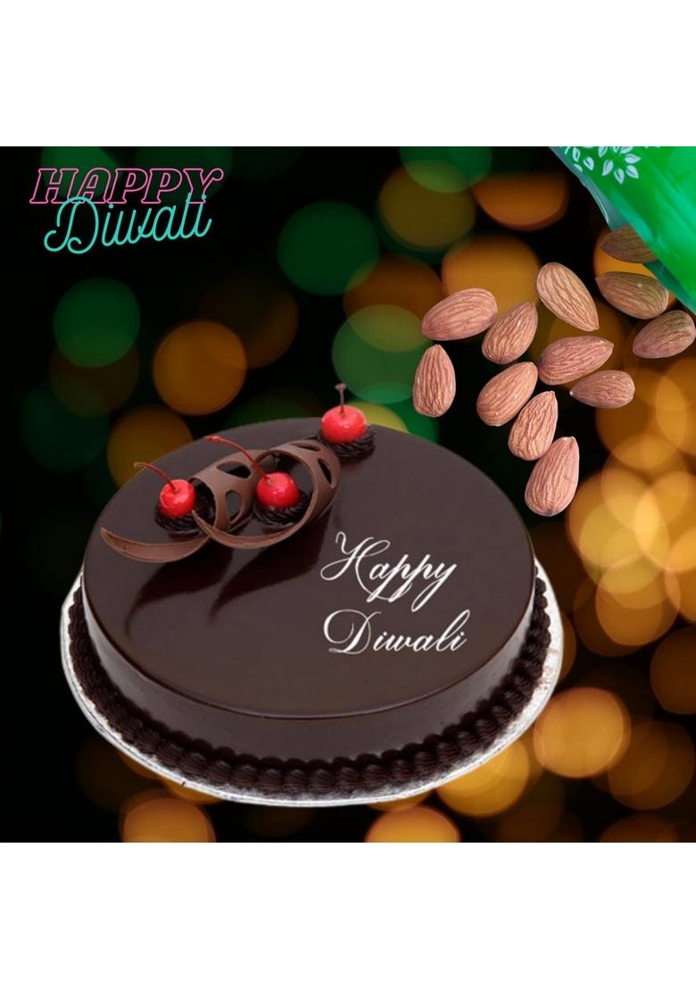 BIGWISHBOX Bigwish Box Special Diwali Combo with Chocolate Truffle Cake 500g & Almonds Pack 250g for Friends, Family, Relatives, Corporate Client Gifting