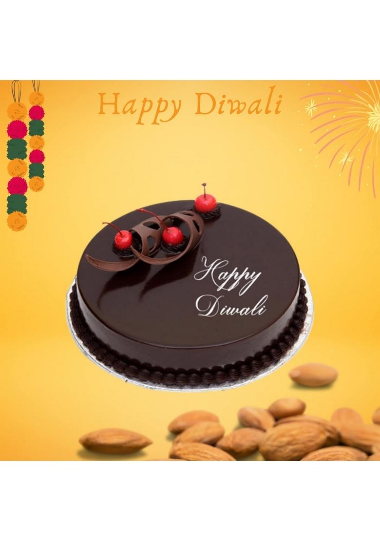BIGWISHBOX Bigwish Box Special Diwali Combo with Chocolate Truffle Cake 500g & Almonds Pack 250g for Friends, Family, Relatives, Corporate Client Gifting