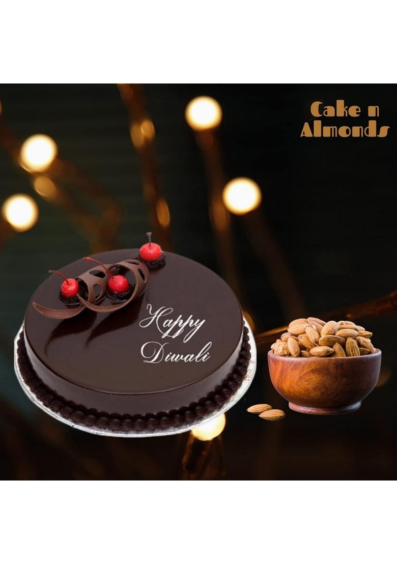 BIGWISHBOX Bigwish Box Special Diwali Combo with Chocolate Truffle Cake 500g & Almonds Pack 250g for Friends, Family, Relatives, Corporate Client Gifting