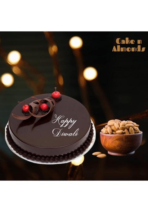 BIGWISHBOX Bigwish Box Special Diwali Combo with Chocolate Truffle Cake 500g & Almonds Pack 250g for Friends, Family, Relatives, Corporate Client Gifting