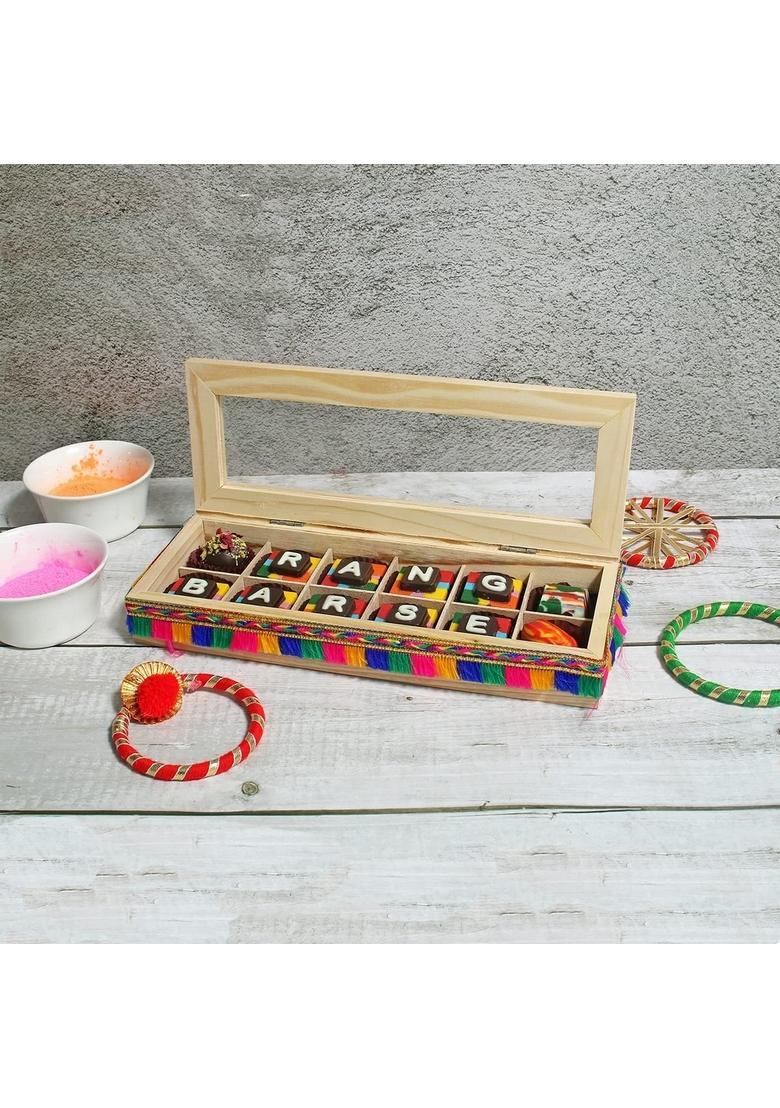 VELVET FINE CHOCOLATES Gift Pack for Family, Friends, Employees | 12 Assorted Colourful Chocolate Hamper with Wooden Box