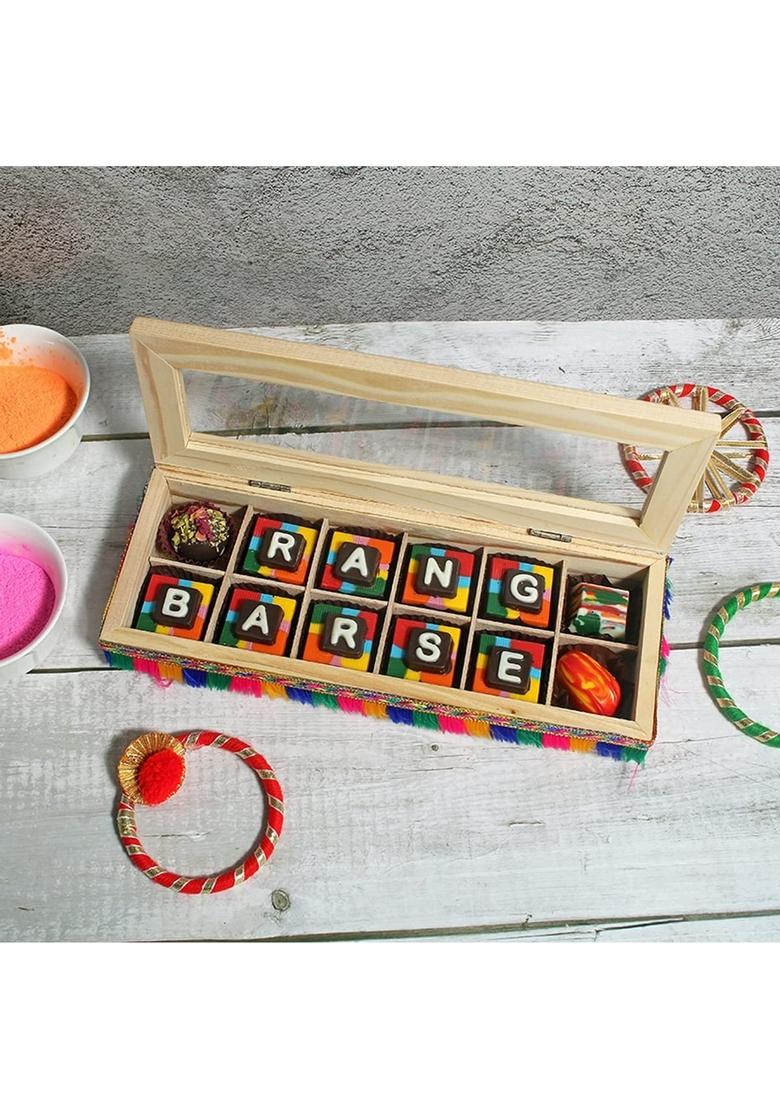 VELVET FINE CHOCOLATES Gift Pack for Family, Friends, Employees | 12 Assorted Colourful Chocolate Hamper with Wooden Box