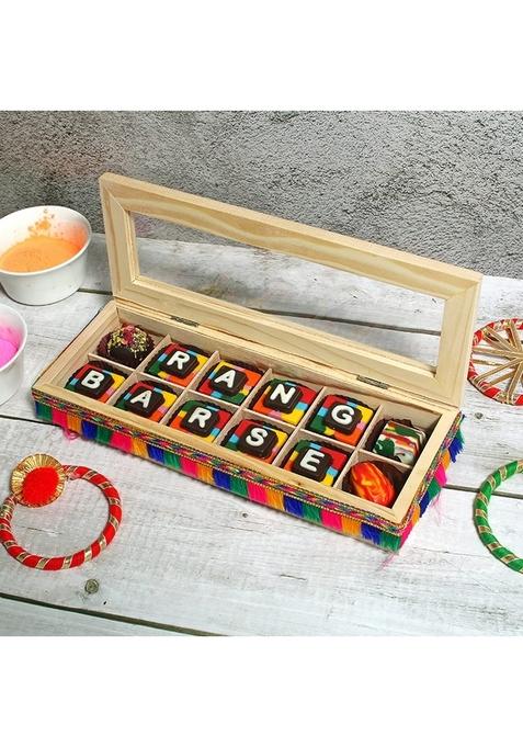 VELVET FINE CHOCOLATES Gift Pack for Family, Friends, Employees | 12 Assorted Colourful Chocolate Hamper with Wooden Box