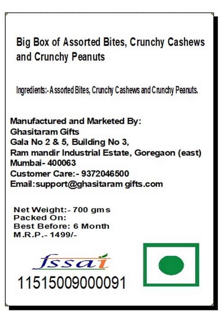 Ghasitaram Gifts Express Delivery Big Box of Assorted Bites,Crunchy Cashews and Crunchy Peanuts|Gift for Diwali,Holi,Valentine,Birthday,Anniversary,Gift Her,Him,Mothers Day,Fathers Day|