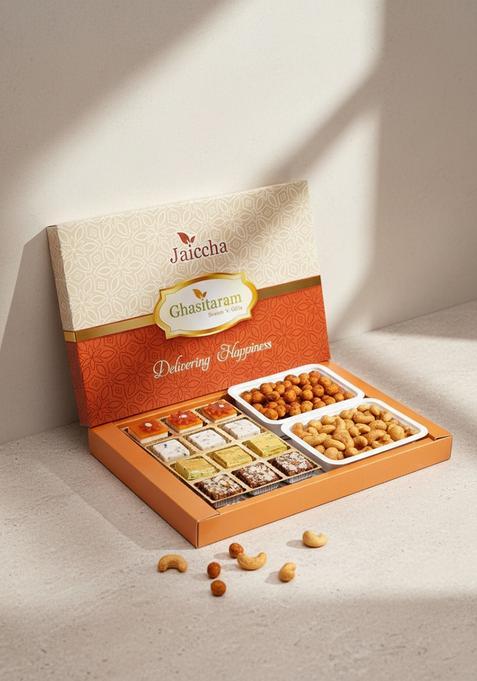 Ghasitaram Gifts Express Delivery Big Box of Assorted Bites,Crunchy Cashews and Crunchy Peanuts|Gift for Diwali,Holi,Valentine,Birthday,Anniversary,Gift Her,Him,Mothers Day,Fathers Day|