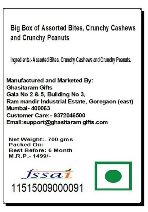 Ghasitaram Gifts Express Delivery Big Box of Assorted Bites,Crunchy Cashews and Crunchy Peanuts|Gift for Diwali,Holi,Valentine,Birthday,Anniversary,Gift Her,Him,Mothers Day,Fathers Day|