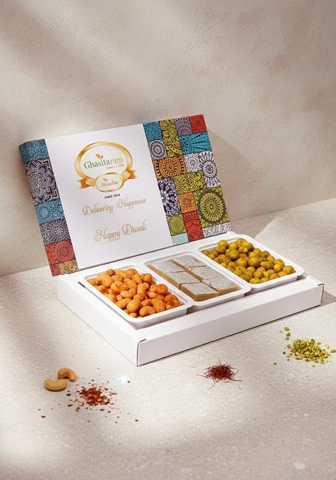 Ghasitaram Gifts Express Delivery Assorted Festive Box of Kaju Katli, Crunchy Cashews, Peanuts|Gift for Diwali,Holi,Valentine,Birthday,Anniversary,Gift Her,Him,Mothers Day,Fathers Day|