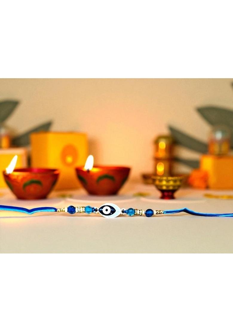 PartySutra Rakhi Gift Combo Box for Brother Bhaiya & Bhabhi-9 Inclusions + Evil Eye Nazar Kavach|Chocolate,Millet Namkeen,Almond Bar,Incense Sticks Stand,Perfume,Coin,Card,Roli Chawall