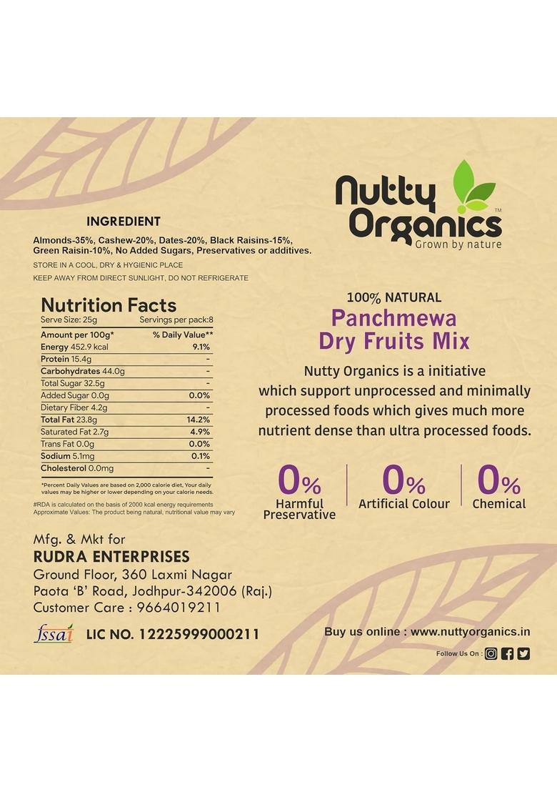 NUTTY ORGANICS Panchmeva Dry Fruit Mix 400GM Pack | Premium California Almonds 35%, Goa Cashews 20%, Oman Dates Black Raisins