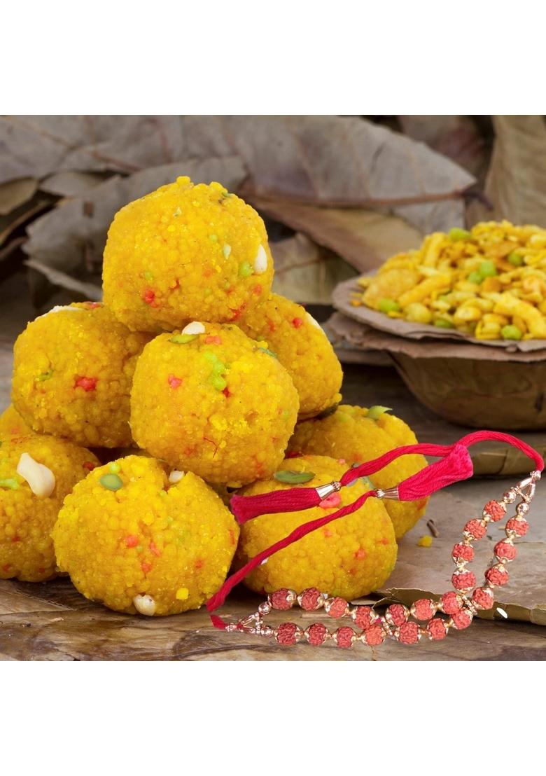 BIGWISHBOX Rakhi Gifts | Motichoor Ladoo Mithai 500g 02 Beads Nextday Delivery