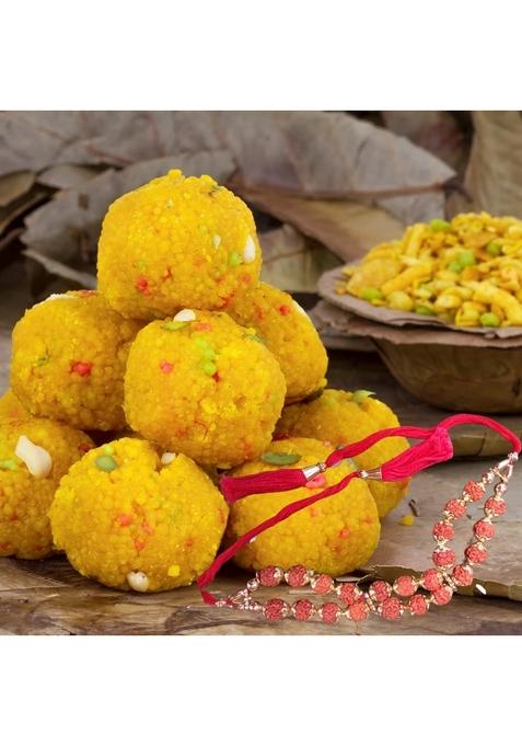 BIGWISHBOX Rakhi Gifts | Motichoor Ladoo Mithai 500g 02 Beads Nextday Delivery