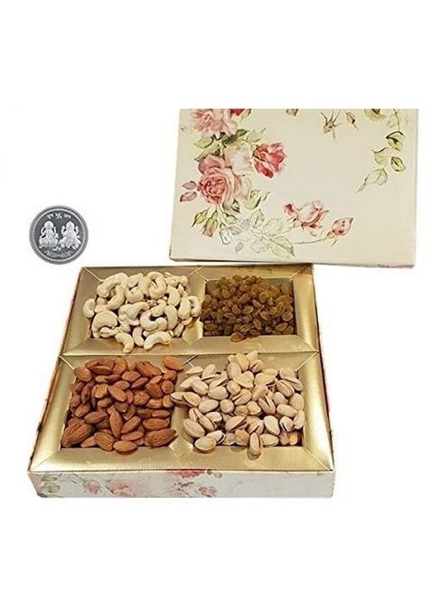 GHASITARAM'S Diwali Gifts Mix Dryfruit Box DFB-N99 with Free Silver Plated Coin, 400 gm Gift