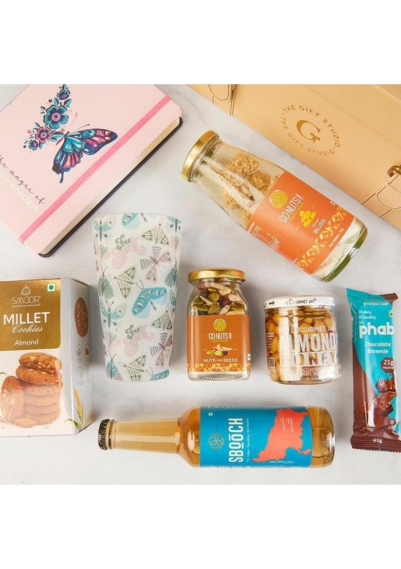 THE GIFT STUDIO.COM Fit & Fabulous Mom Hamper | Healthy Gourmet Snack Box with Smoked Almonds, Herbal Teas, Phab Bar Wellness for Mother's Day, Birthdays Celebrations