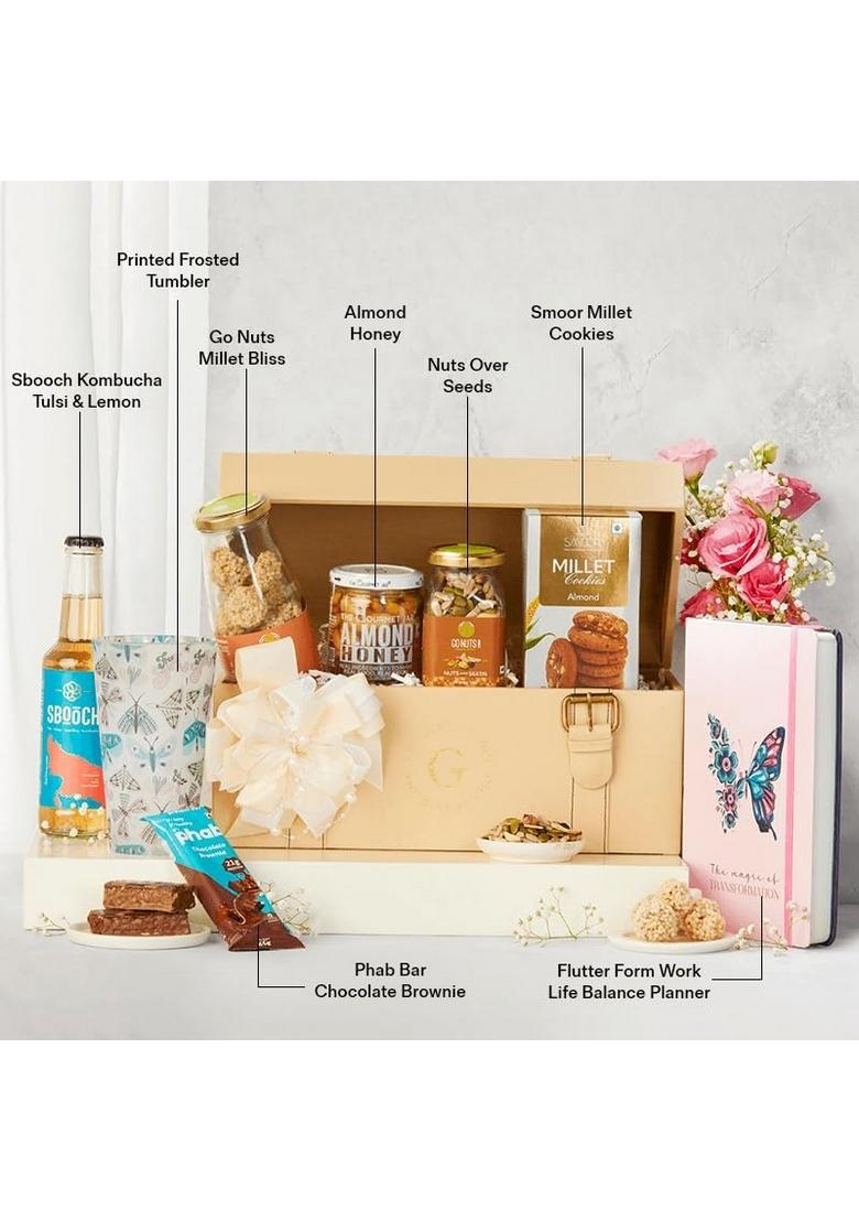 THE GIFT STUDIO.COM Fit & Fabulous Mom Hamper | Healthy Gourmet Snack Box with Smoked Almonds, Herbal Teas, Phab Bar Wellness for Mother's Day, Birthdays Celebrations