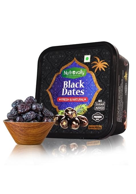 Nutrovally Black Dates (400gm) | Dry Healthy & Nutritious khajur Fruits Box| No Added Sugar| Vegan Protein Vitamins khajoor Snacks| Gluten Free|