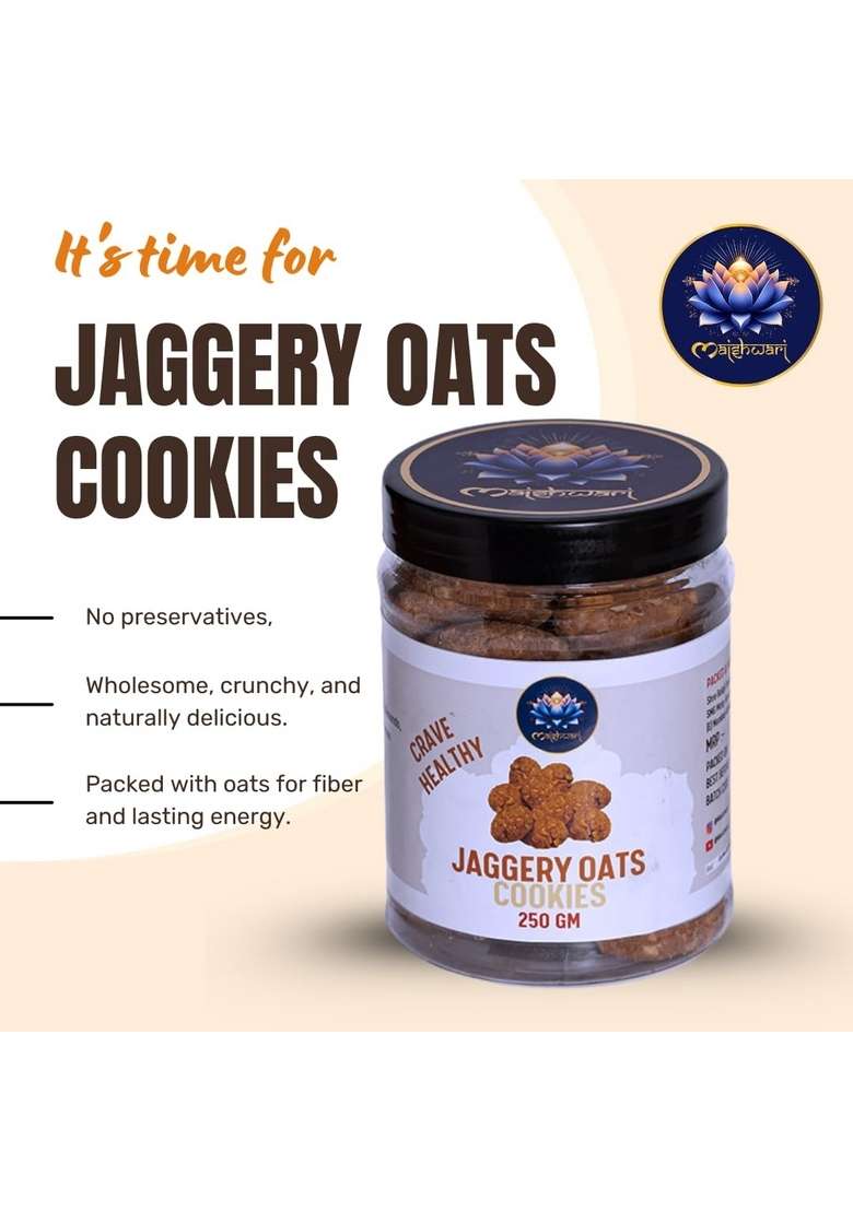 MAISHWARI Wholesome Jaggery & Oats Cookies | No Refined Sugar High-Fiber Healthy Snack Natural, Guilt-Free Treat for All Ages (250 Gm) - Indya