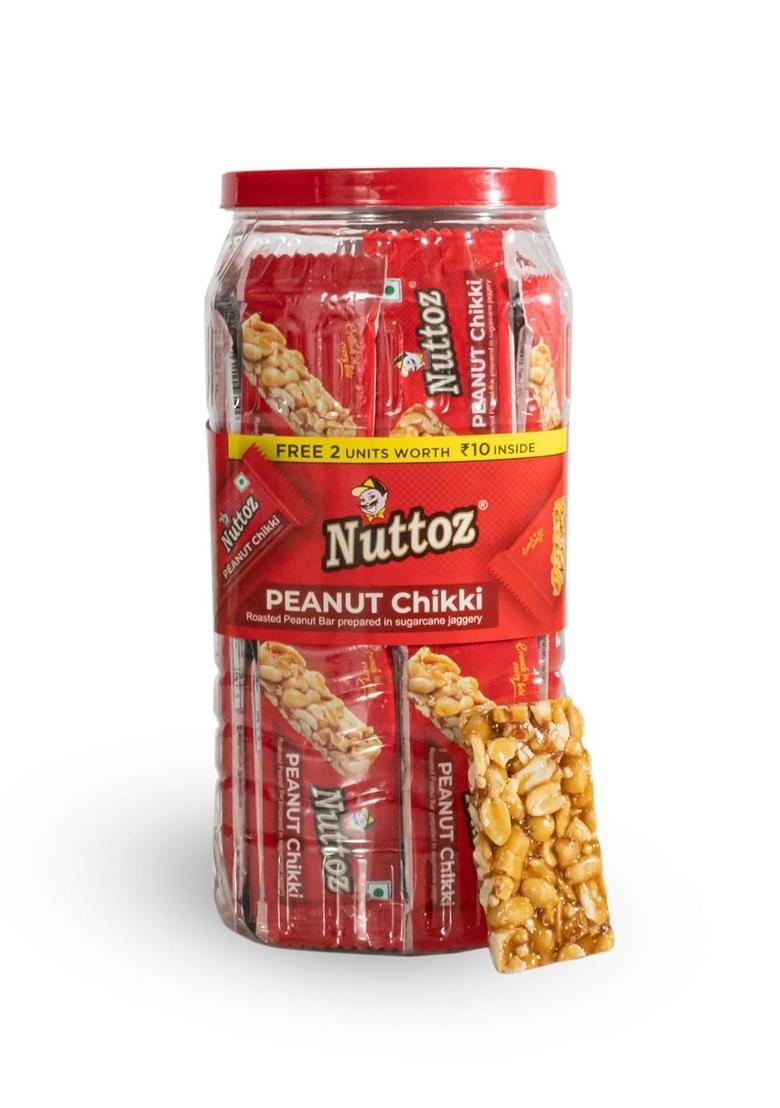 NUTTOZ Peanut Chikki JAR | Made with Jaggery Gajak Traditional Indian Sweet Protein Rich Snack Nutritious Energy Bar Gazak (50 Bars, 15 Gm Each