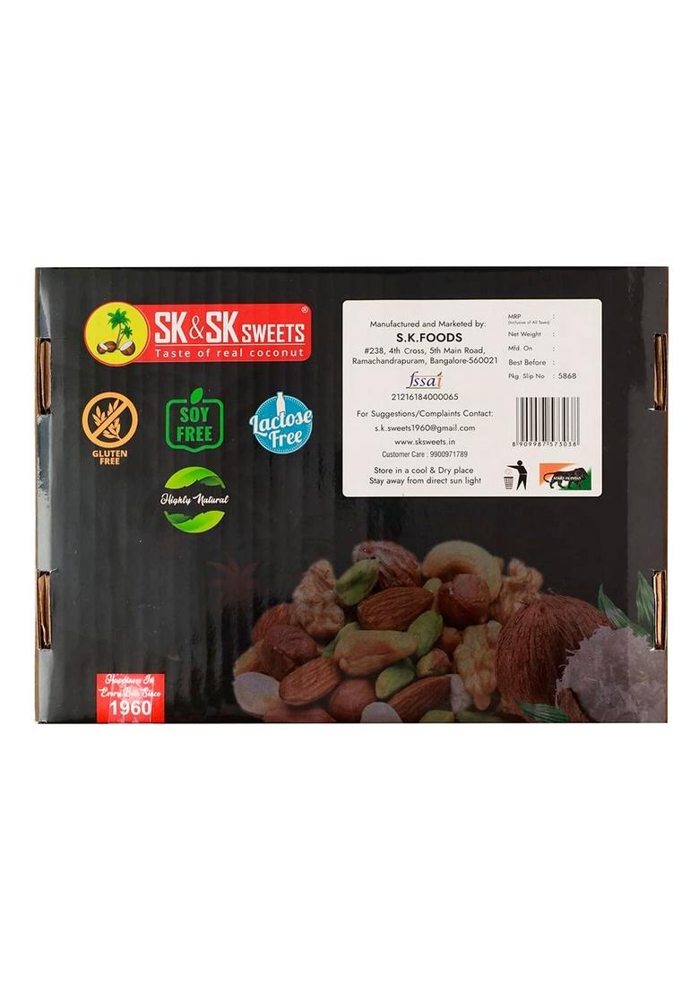 SK & SWEETS Celebration Sweet Box | Coconut Laddu Barfi Combo of Coco hotz,desi almond jaggery burfi,desi mango desi anjeer dryfruit meetha kardant Indian Mithai Gift Pack (Pack 24, 1 kg)