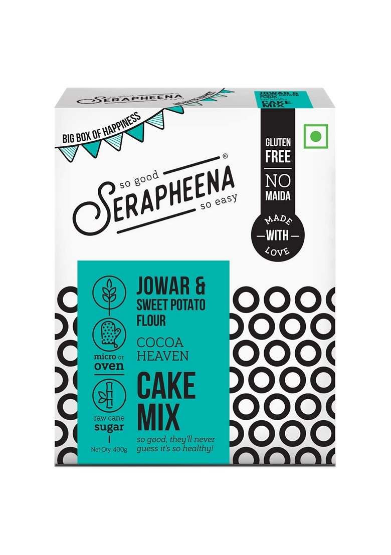 Serapheena Cocoa Heaven Big Box of Happiness Cake Mix, 400g | Jowar and Sweet Potato Flour, Gluten Free, No Maida, Quick Easy to Make - Indya