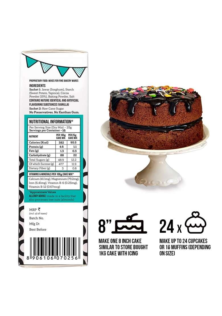 Serapheena Cocoa Heaven Big Box of Happiness Cake Mix, 400g | Jowar and Sweet Potato Flour, Gluten Free, No Maida, Quick Easy to Make - Indya