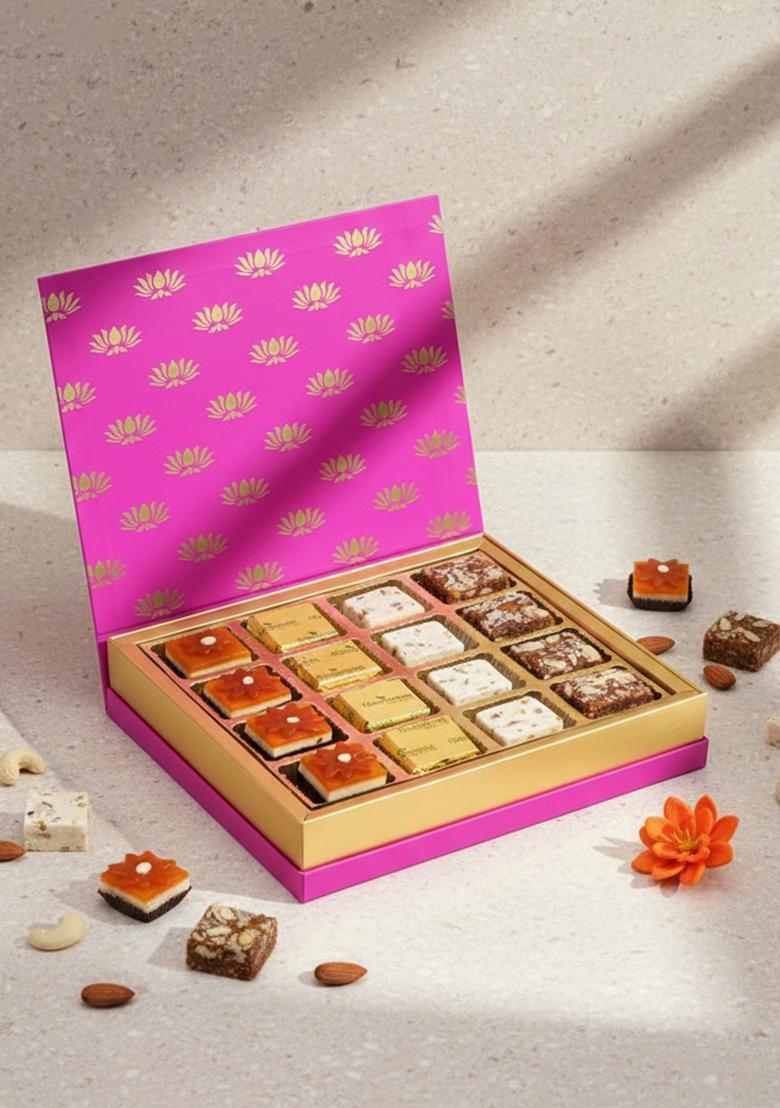 Ghasitaram Gifts Express Delivery Festive Pink Box of Assorted Bites |Gift for Diwali,Holi,Rakhi,Valentine,Christmas,Birthday,Anniversary,Gift Her,Him,Mothers Day,Fathers Day|