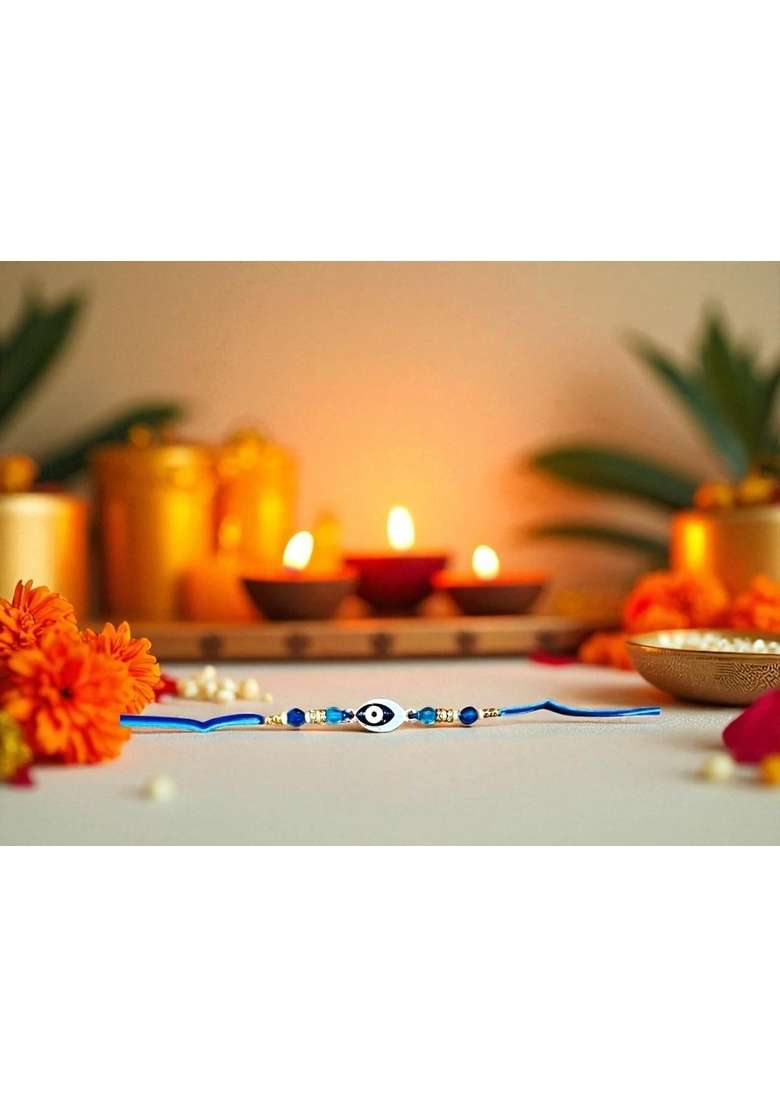 Osmosis Rakhi Gift Combo Box for Brother Bhaiya & Bhabhi-9 Inclusions + Evil Eye Nazar Kavach|Chocolate,Millet Namkeen,Almond Bar,Incense Sticks Stand,Perfume,Coin,Card,Roli Chawall - Indya