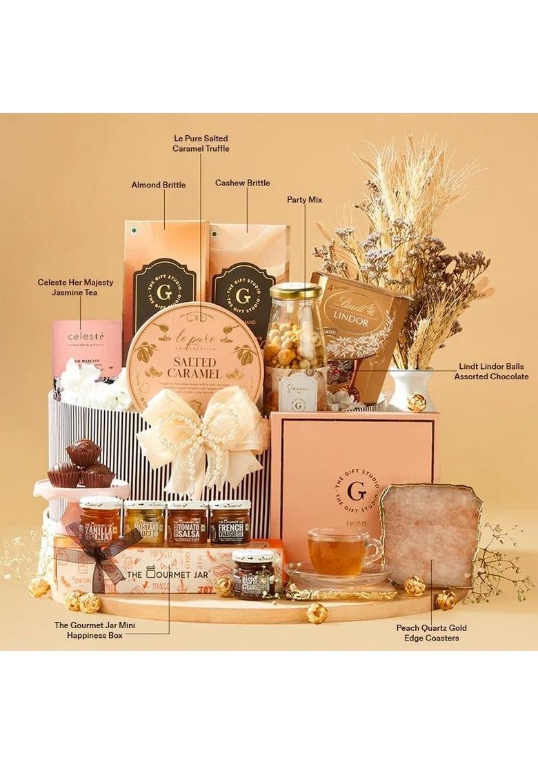 THE GIFT STUDIO.COM Savoir Faire Luxury LifestyleGift Hamper Semiprecious Agate Coasters with Gourmet Chocolates, Truffles, Party Mix, Tea & Specialty Treats Perfect Culinary Experience