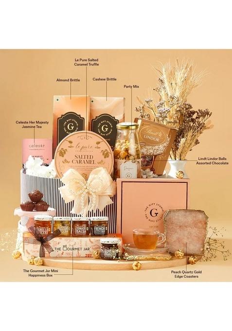 THE GIFT STUDIO.COM Savoir Faire Luxury LifestyleGift Hamper Semiprecious Agate Coasters with Gourmet Chocolates, Truffles, Party Mix, Tea & Specialty Treats Perfect Culinary Experience