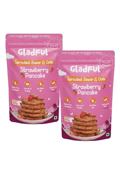 Gladful Strawberry Pancake Mix, No Maida, Palm Oil, Refined Sugar, Gluten Free, High Sprouted Protein, Low Carbs, Made with Jowar and Oats, Eggless 300 Gm