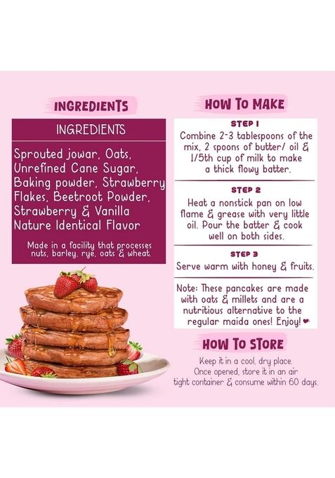 Gladful Strawberry Pancake Mix, No Maida, Palm Oil, Refined Sugar, Gluten Free, High Sprouted Protein, Low Carbs, Made with Jowar and Oats, Eggless 300 Gm