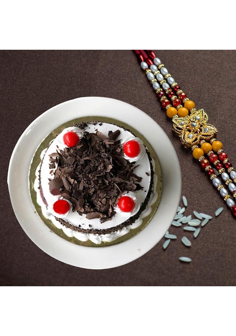 BIGWISHBOX Rakhi Gifts | Blackforest Cake 1Kg 03 Beads Nextday Delivery